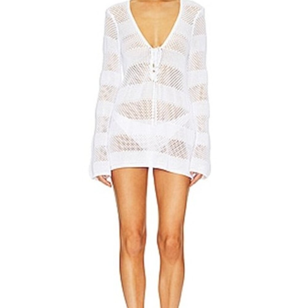 Show Me Your Mumu Paula Crochet Cover Up White Beach Dress Small NWOT